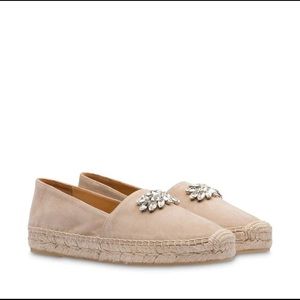 New Miu Miu Crystal-embellished suede espadrilles Beige size 39